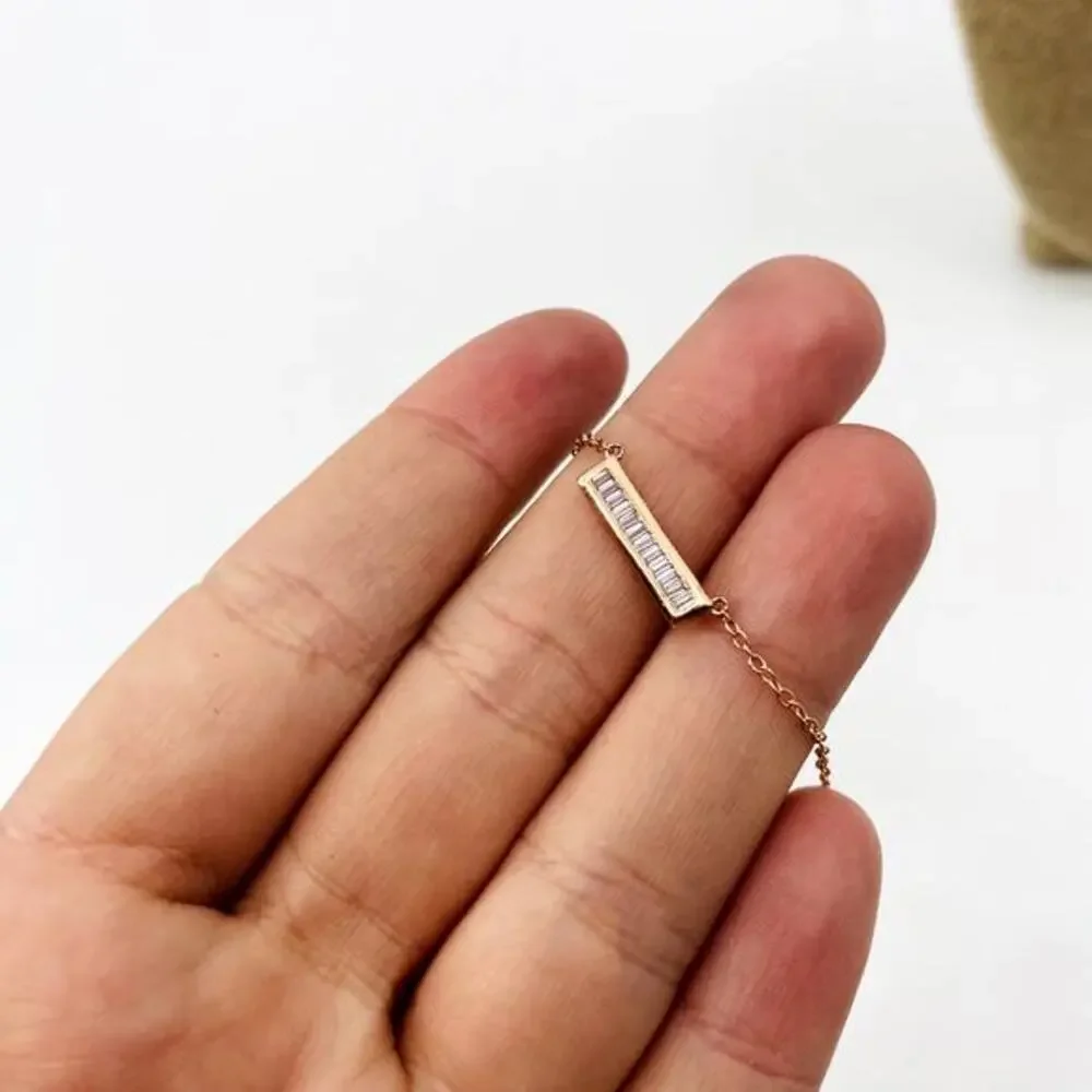 925‎ Sterling Silver Rose gold Bar Dainty Necklace